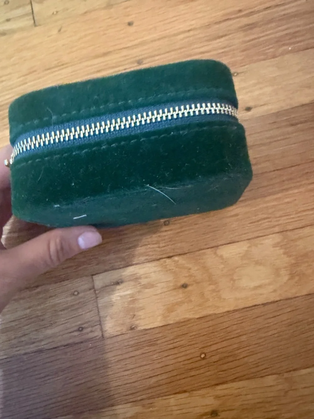 Mini Emerald Green Velvet Travel Jewelry Organizer Case w/ Mirror